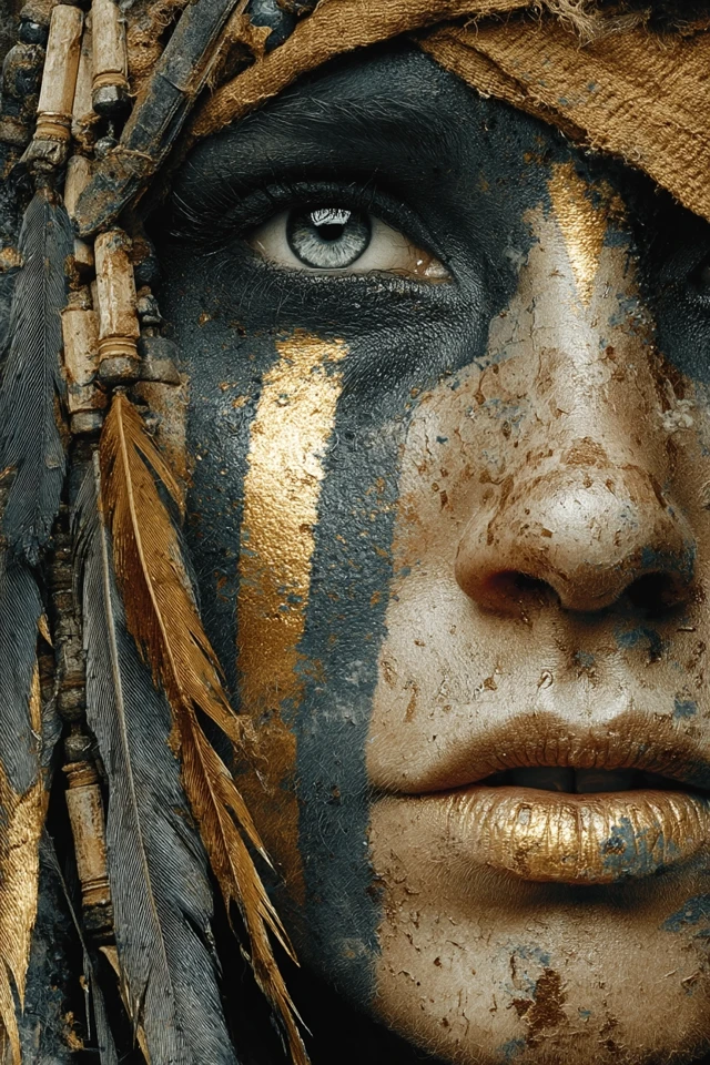 Steampunk Native American Art Beauty in Gold and Black