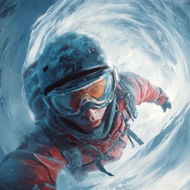 Cyberpunk Snowboarder in Avalanche