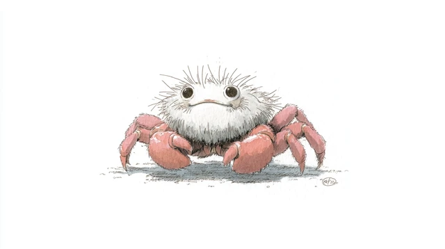 Cute Hairy Crab in Hayao Miyazaki Style Illustration