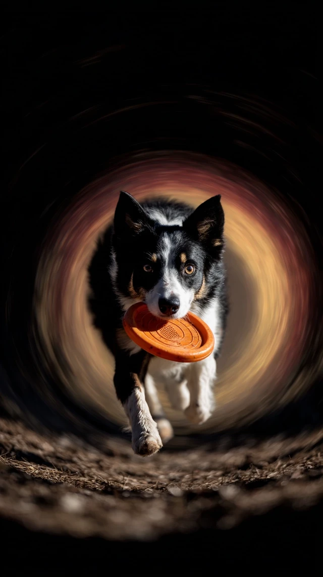 Border Collie Chasing Frisbee Wormhole Effect