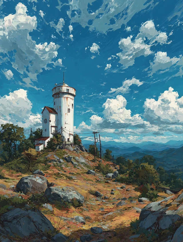 Tower House Landscape Sky Art