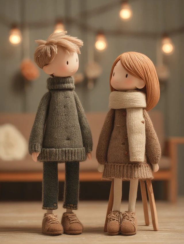 Cute Doll Couple on Sofa Cozy and Romantic