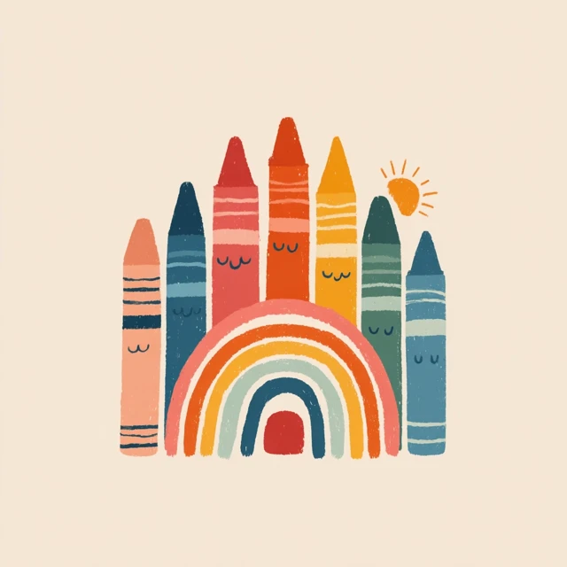 Children Rainbow Crayons Logo Preschool Kids