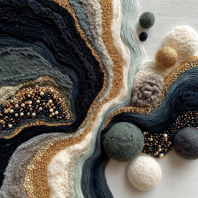 Embroidery Art Black White Gray Organic Design