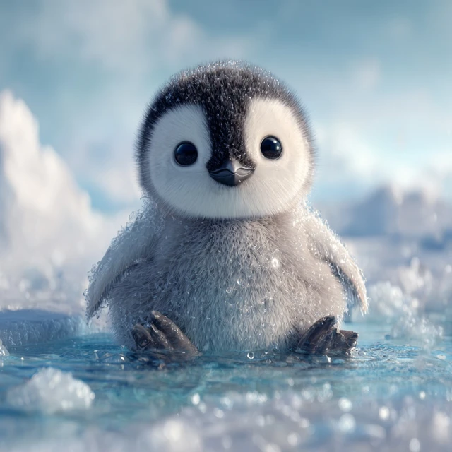 Cute Baby Penguin in Antarctic Waters