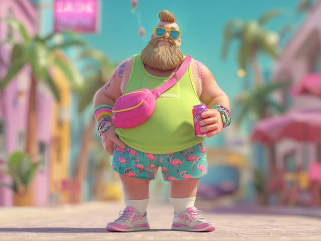 90s Party Dad in Neon 3D