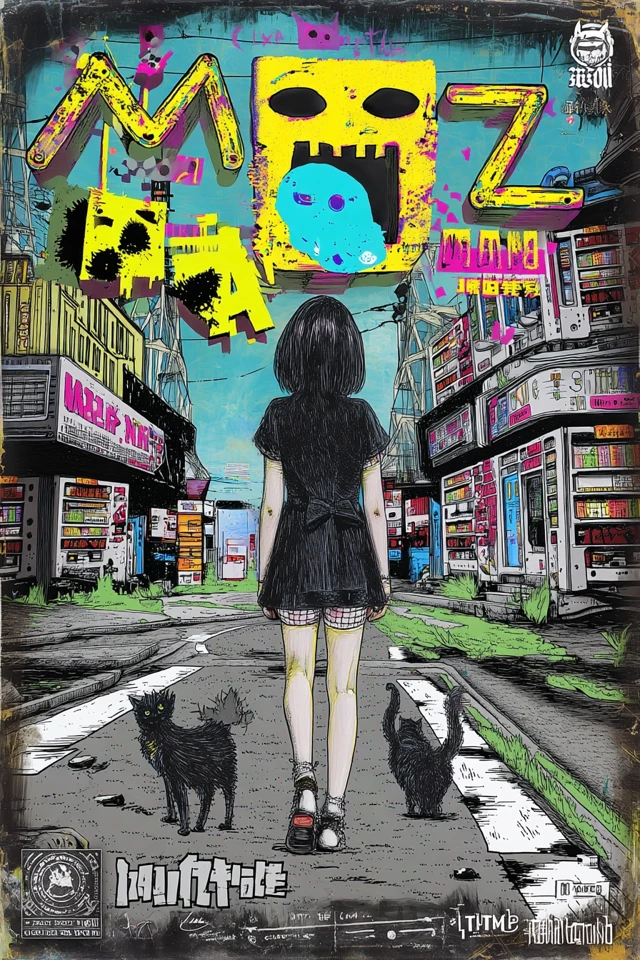 MGMT and Kitty in a Cyberpunk Alleyway Pop Art