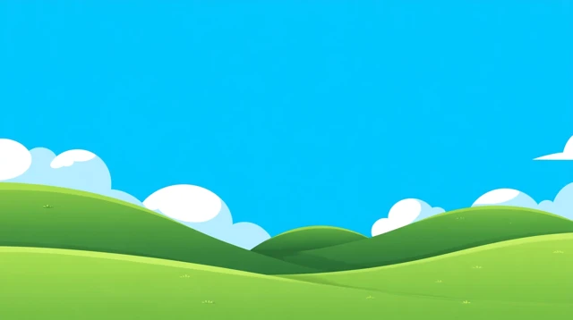 Cartoon Landscape Green Hills and Blue Sky
