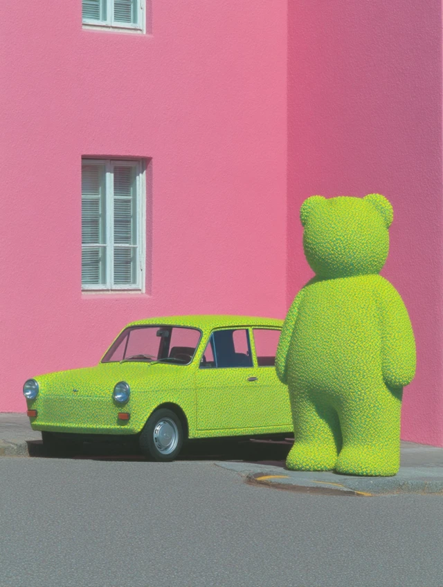 Teddy Bear in a Car: Dreamy Illustration