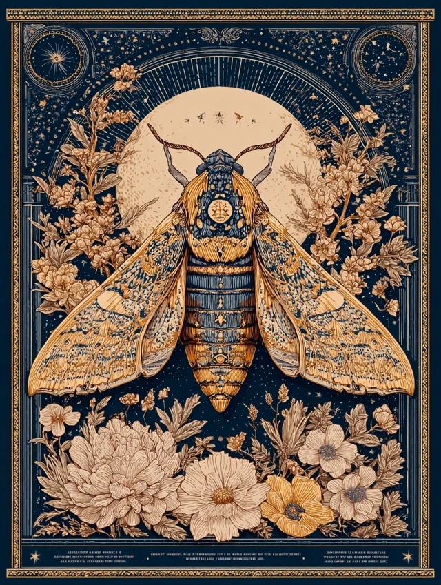 Vintage Moth Tapestry Celestial Art