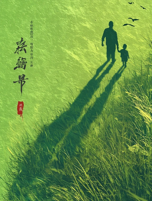 Fathers Day Poster Green Landscape and Father Child