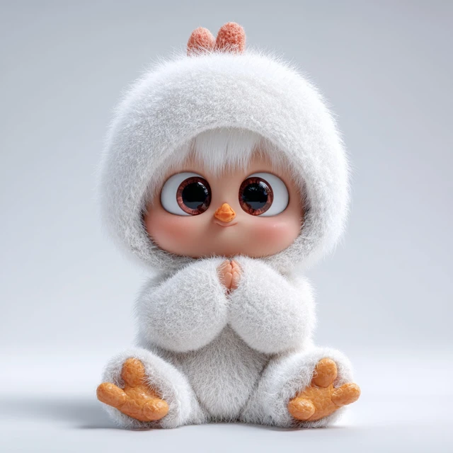 Cute Baby Monster in Chicken Hoodie 3D Render