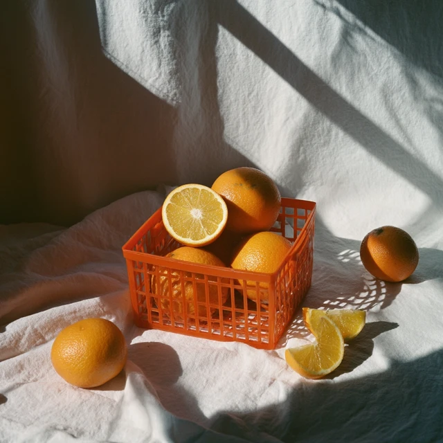 Oranges in a Basket Sunlight and Freshness