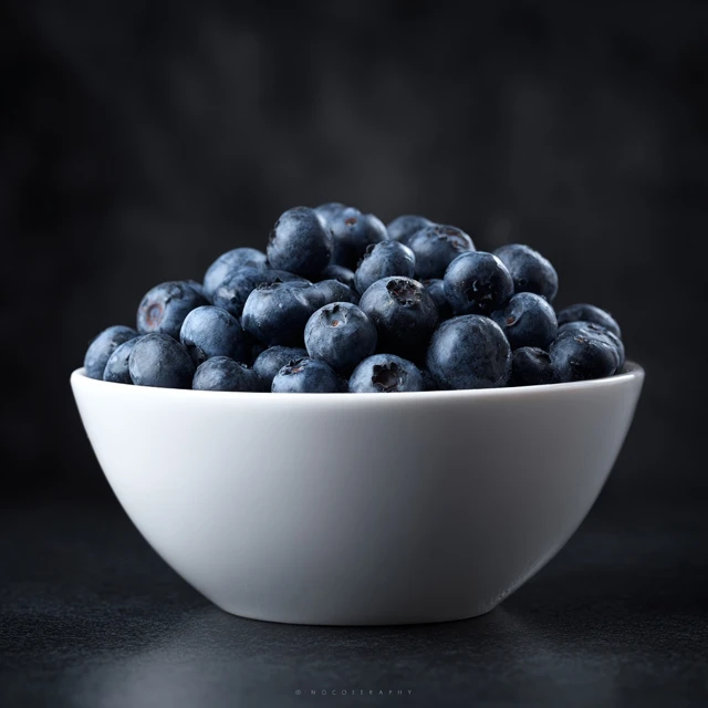 Blueberries in a White Bowl Food Photography