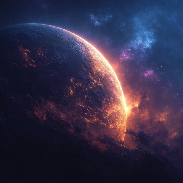 Epic Space Scene Glowing Planet with Nebulae