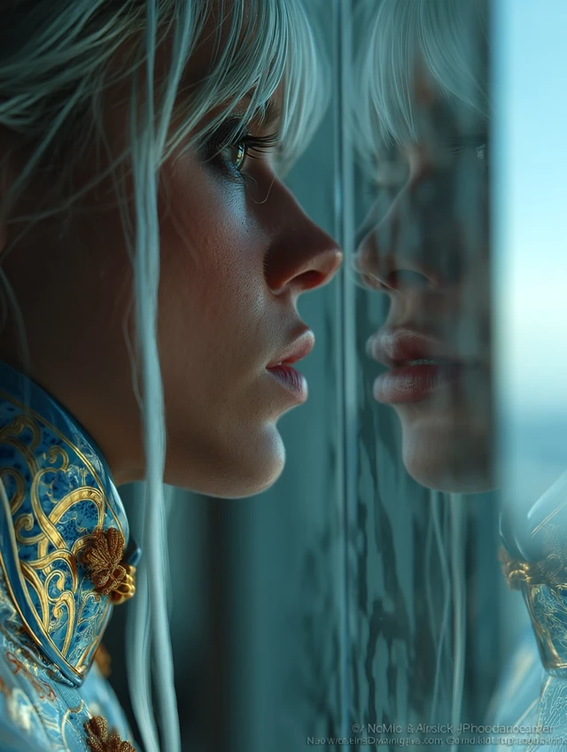 Surreal Model in Blue Floral Ceramic Style
