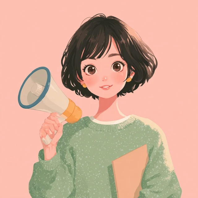 Cute Girl with Megaphone and Punch Card Modern Art