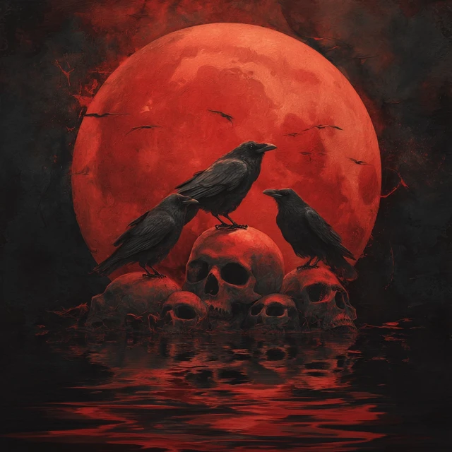 Crows on Skulls Eerie Digital Painting