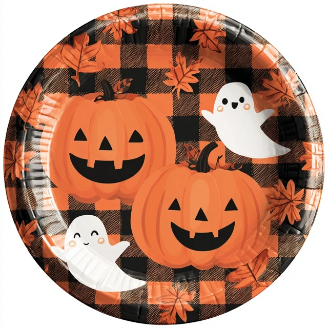 Halloween Paper Plates JackOLantern Ghosts Leaves