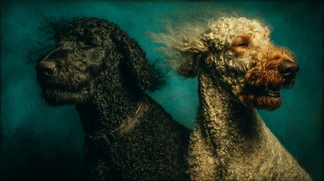 Joyful Canines: Blissful Pups Against Azure Backdrop