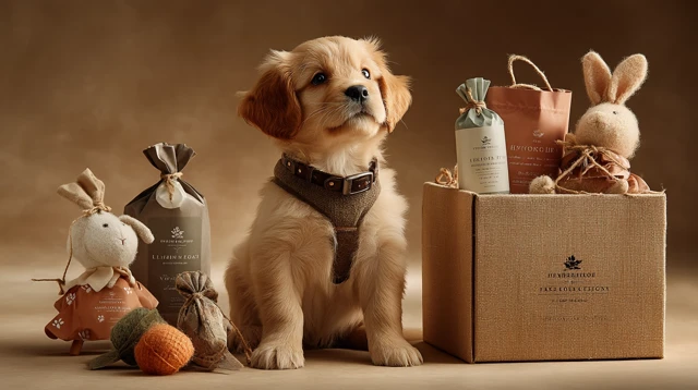 Golden Retriever Puppy in Delivery Box Stock Photo