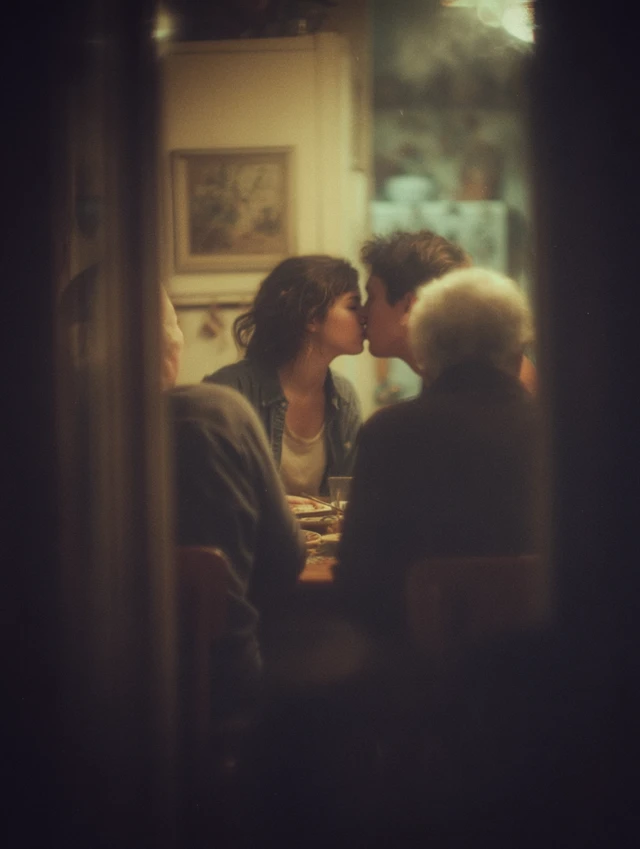 Romantic Kiss Moment Vintage Film Aesthetic