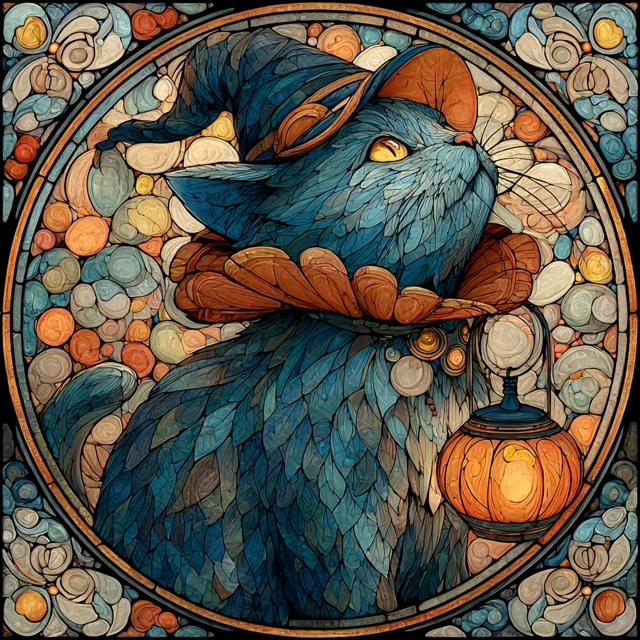 Halloween Cat Stained Glass Art