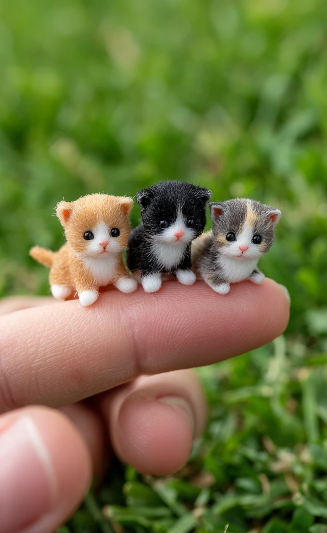 Miniature Kittens on a Finger Adorable Cat Photography