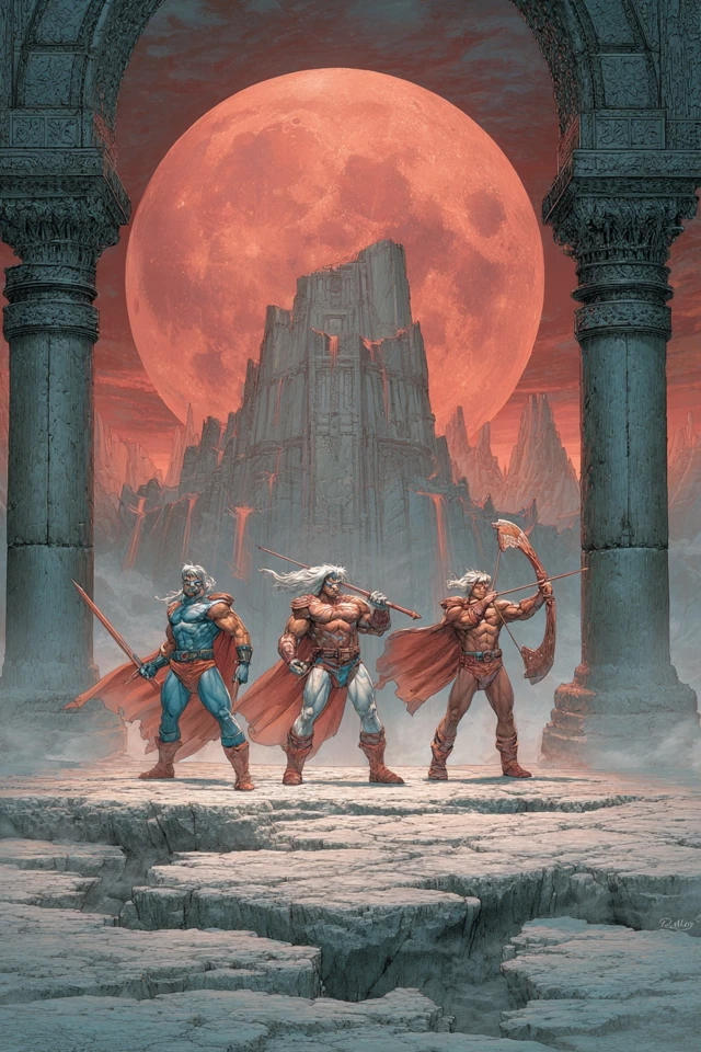Warriors atop a Stone Monolith Fantasy Art