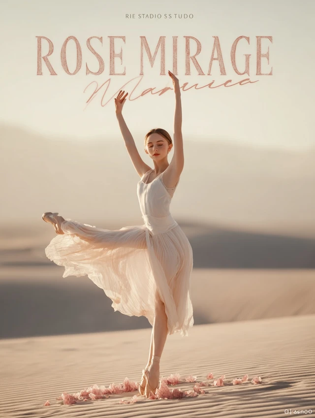 Rose Mirage Studio Ballerina on Dunes Poster