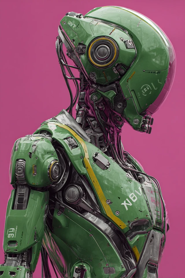 Futuristic Robot in Green Tones