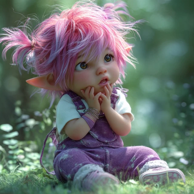 Adorable Baby Elf Girl Pink Hair 3D