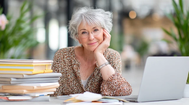 Elderly Woman Studying Learning at Home
