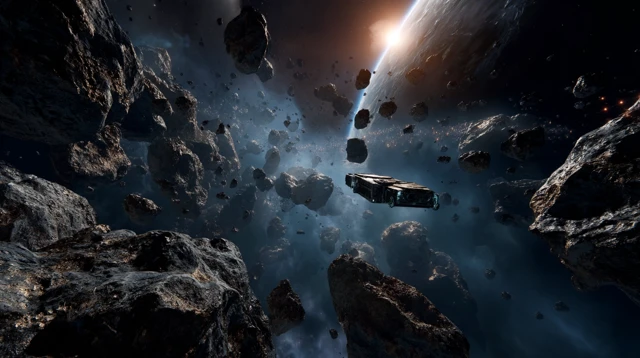 Asteroid Corridor Cinematic Space Scene