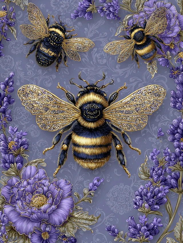 Honeybee and Lavender Pattern Art