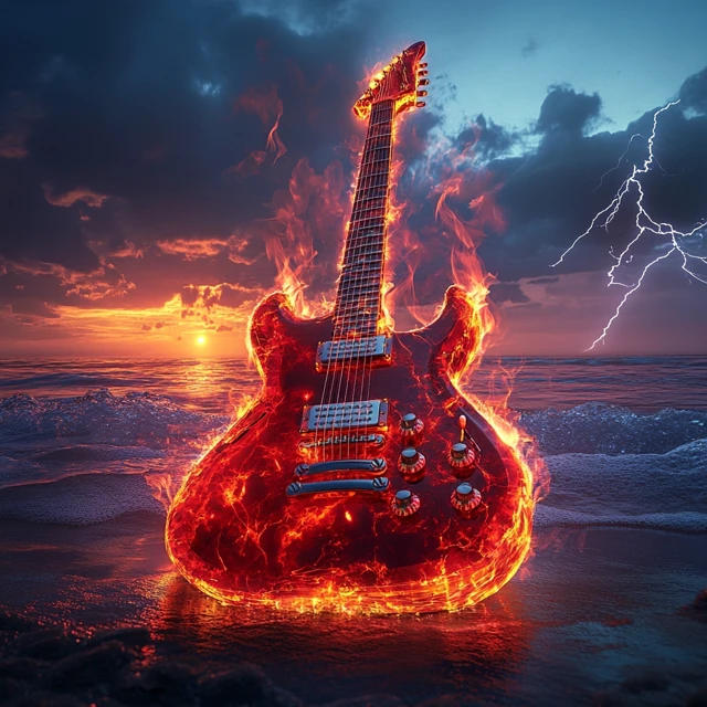 Electric Guitar on Fire Waves and Lightning