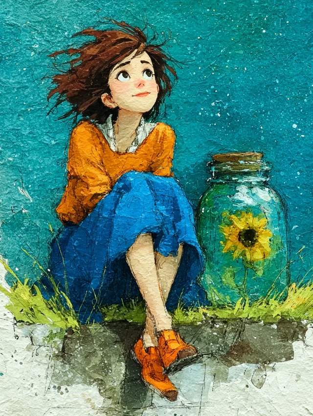 Dreamy Watercolor Illustration of a Young Woman