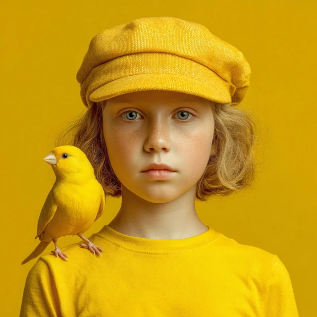 Girl with Bird Portrait in Yellow