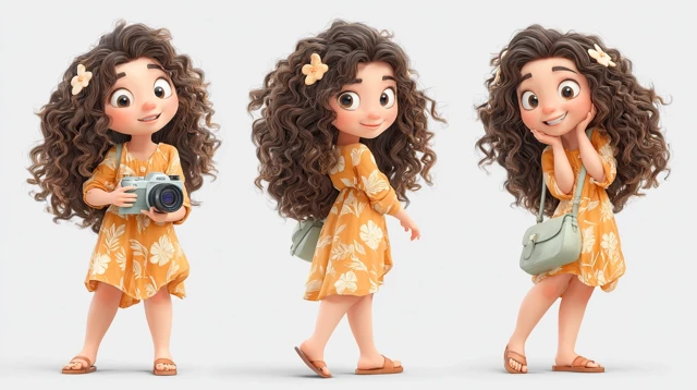 Cute Girl with Camera Disney Pixar Style 3D Character