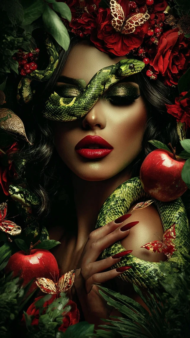 Temptation Night Woman with Snake and Apple