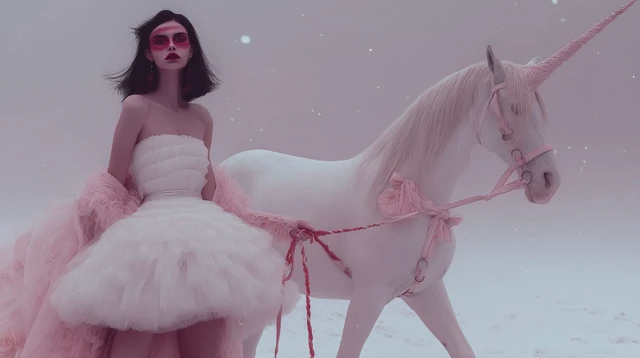 Girl with Unicorn in the Snow