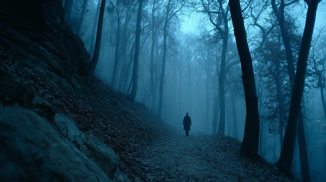 Misty Forest Silhouette A Horror Film Scene