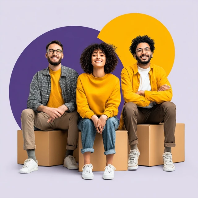 Moving Company Friendly Team Purple Yellow