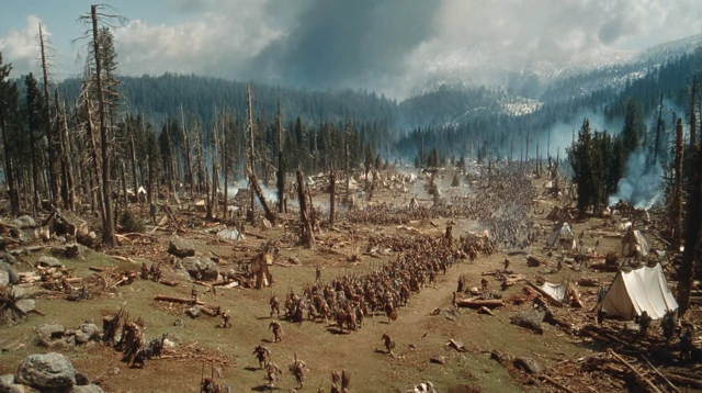 Orcs Devastate Forest Epic Battle Scene Retro Color