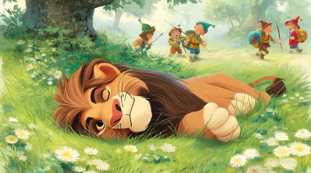 Disney Cartoon Lion Sleeping in Forest Clearing