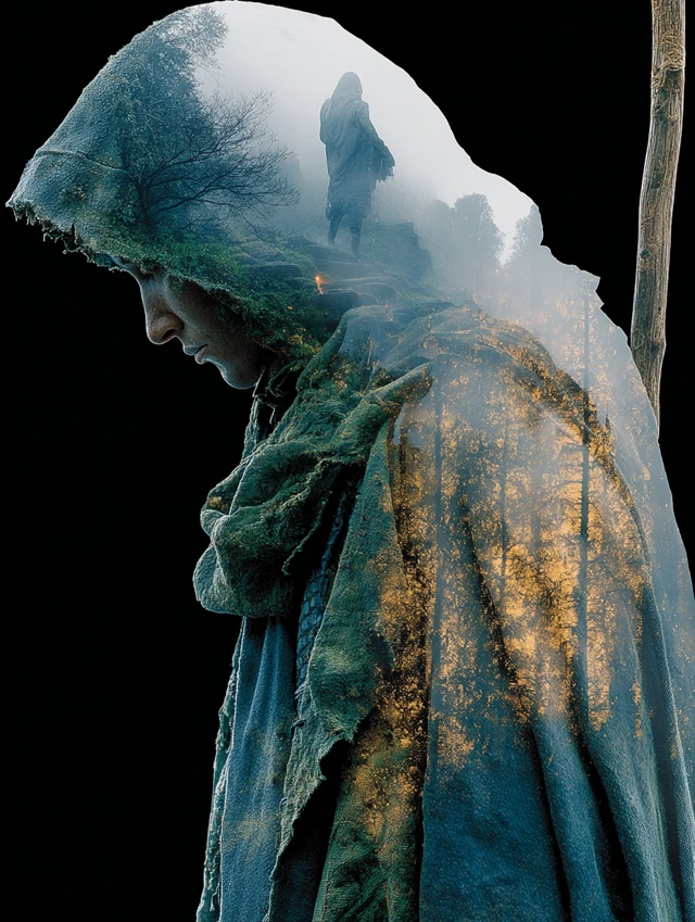 Guardian in Forest Cloak Ethereal Silhouette