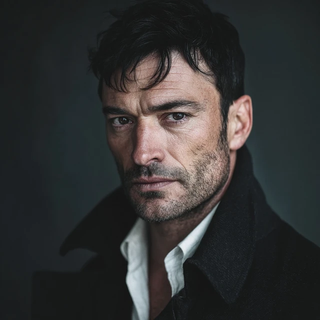 Brutal Man Portrait Dark Hair Stubble Coat