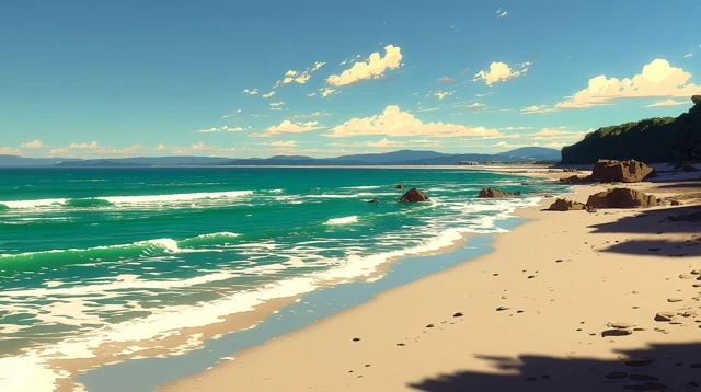 Anime Beach Landscape Sand Ocean Waves Sunset