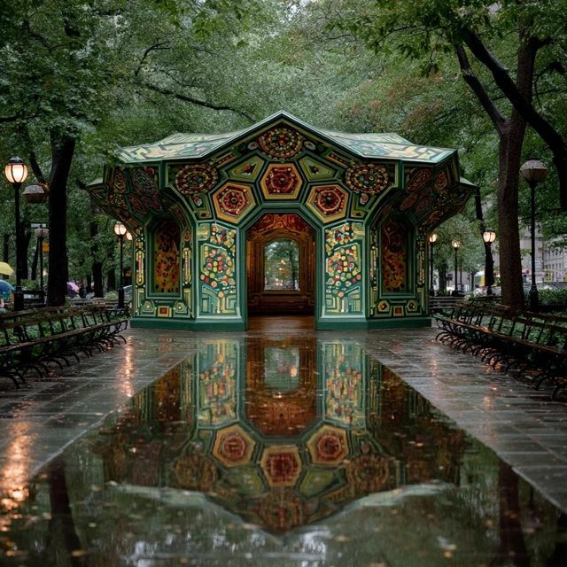 Rainy Park Scene Yayoikusama Style Art