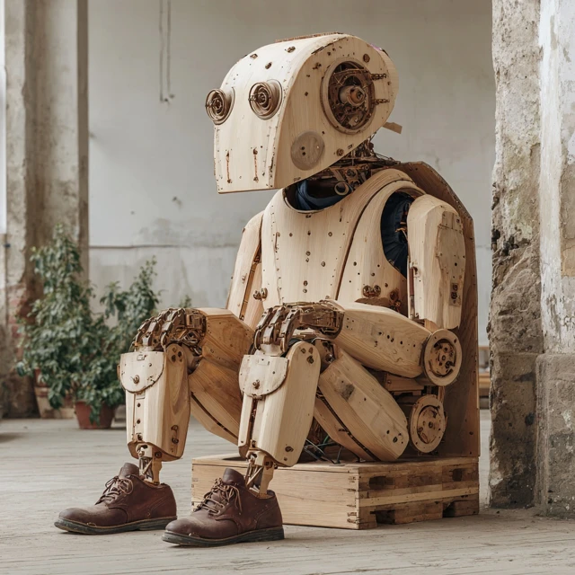 Wooden Robot Sculpture A Climb Inside Art